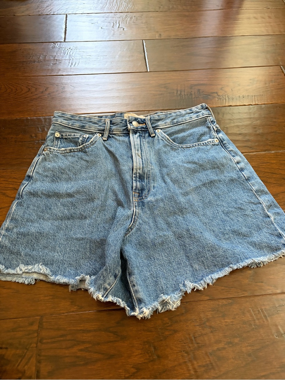 Everlane Light Blue High-Rise Frayed Hem Denim Shorts